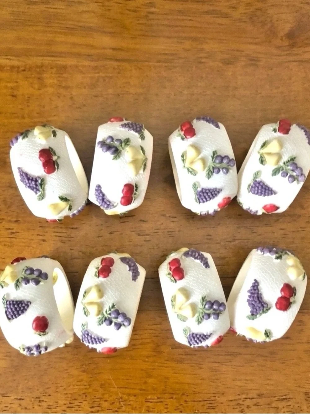 Pier 1 Imports Resin Fruit Motif Napkin Rings Textured Harvest Set of 8